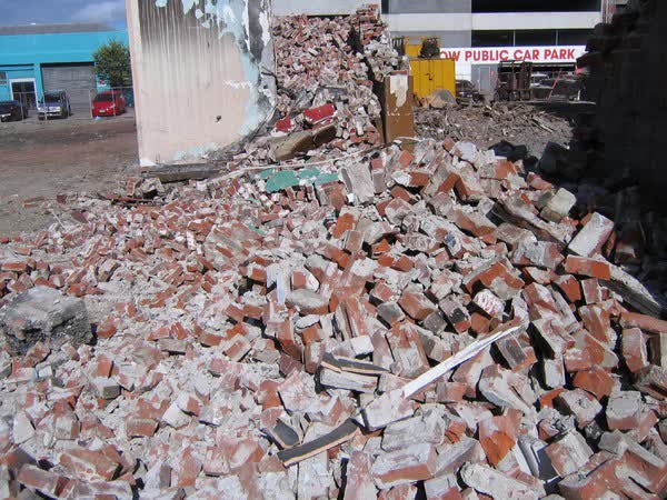 Bricks of a demolished building on Cashel Street, 2005