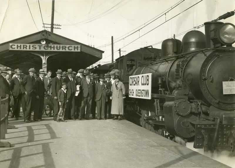 Photograph: Corsair Club at Christchurch Railway Station, 1934
