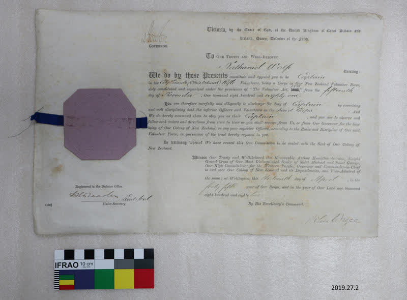 Certificate: Appointment to Captain, 1882