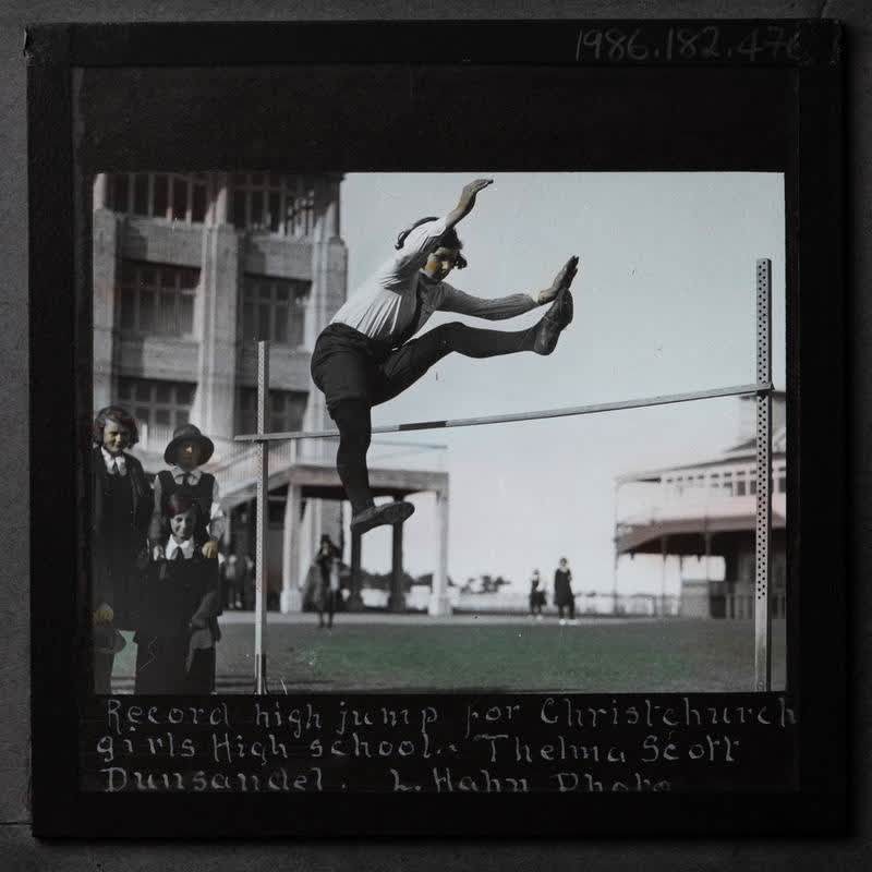 Lantern Slide: High jump, Christchurch Girls' High School, 1930