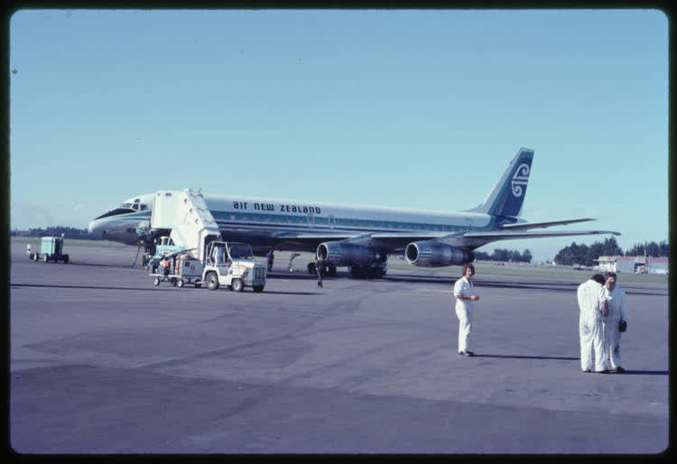 Air New Zealand DC8, Christchurch Airport, 1976, 1970