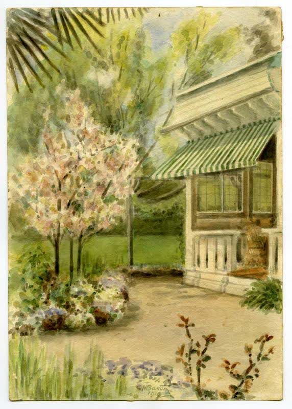 Watercolour Painting: A Garden of Memories, Mrs H O D Meares', 1919