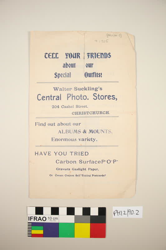 Booklet: Walter Suckling's Central Photo Stores, 1905