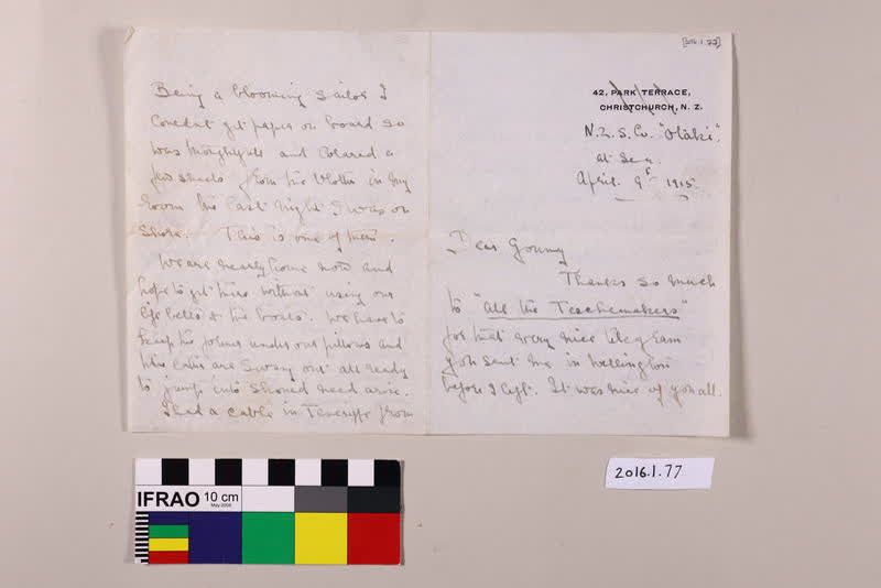 Letter: James Dennistoun to Gonda Elizabeth Teschemaker, 9 April 1915, 1915