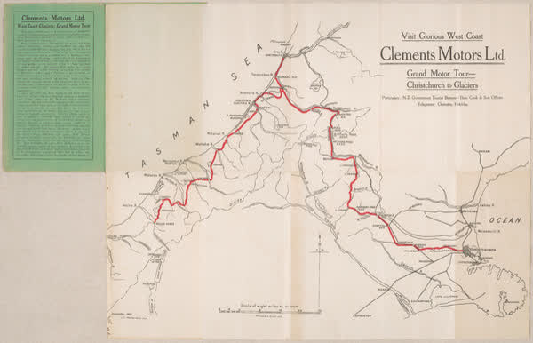 Clements Motors Ltd Grand West Coast Motor Tour map, 1922