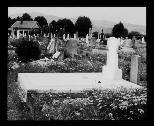 Headstones and Sexton's house, 1945