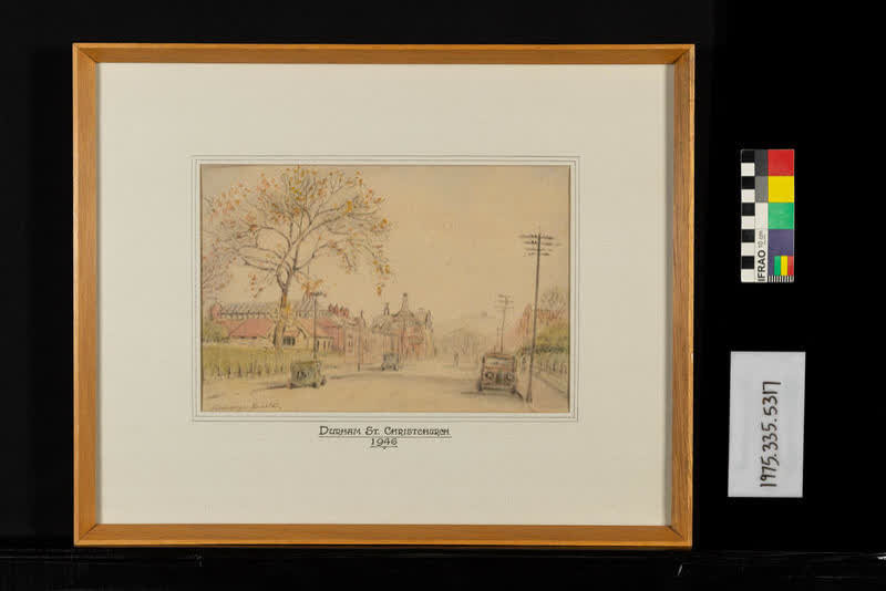 Painting: Durham St, Christchurch, 1946