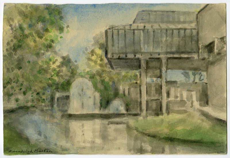 Watercolour Painting: Christchurch Town Hall by the Avon, 1973