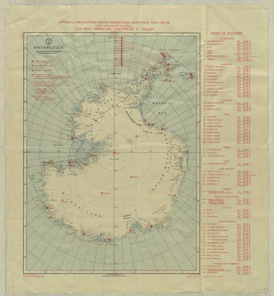Antarctic area stations during international geophysical year, 1955
