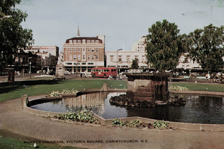 Bowker Fountain and Victoria Square, Christchurch, 1960