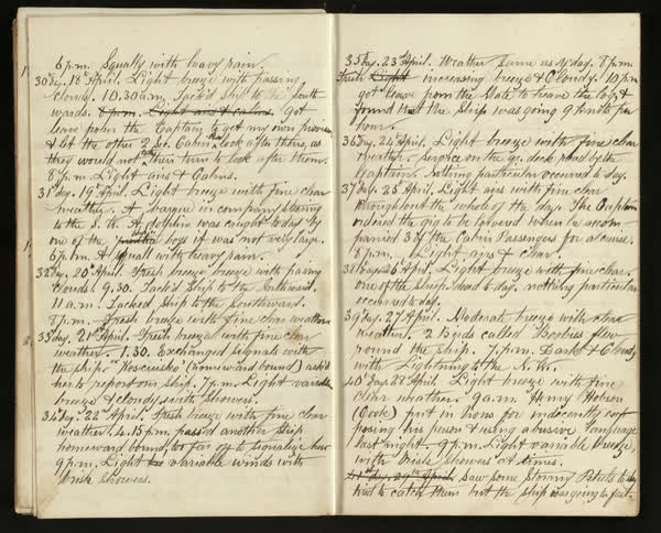 John Richardson shipboard diary, spread 13 of 15, 1864