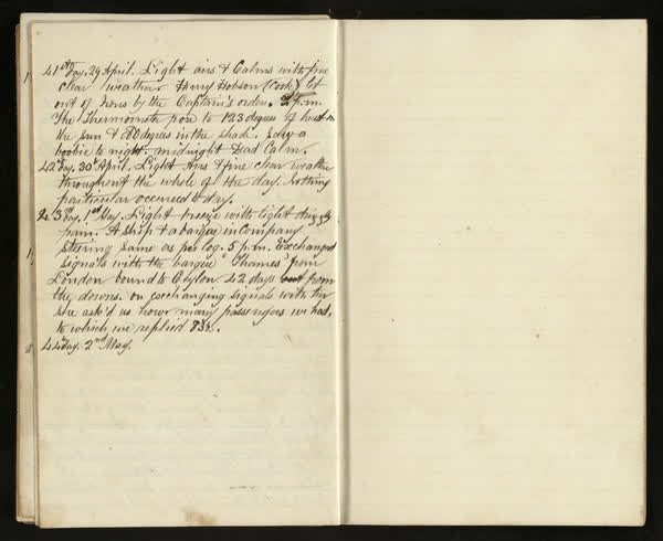 John Richardson shipboard diary, spread 14 of 15, 1864