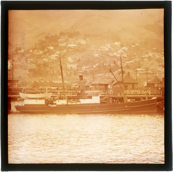 Boat at ferry wharf, 1920