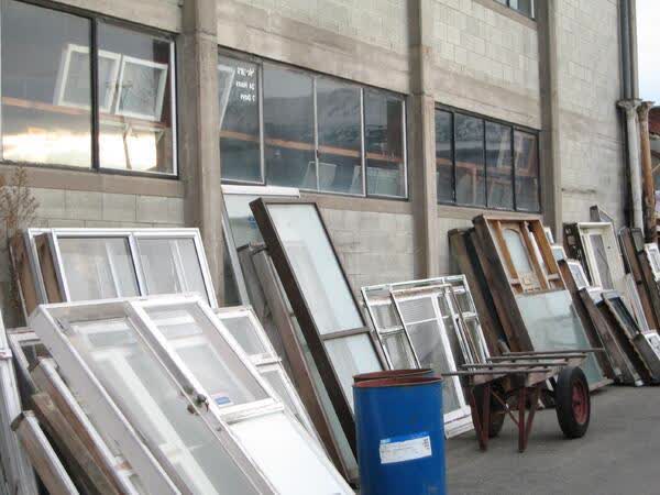 Joinery stacked in the yard of CRC Salvage, 2009